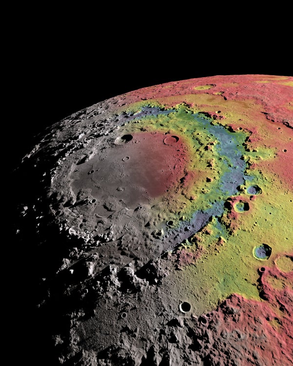 A false-color view of the moon's Orientale Basin.