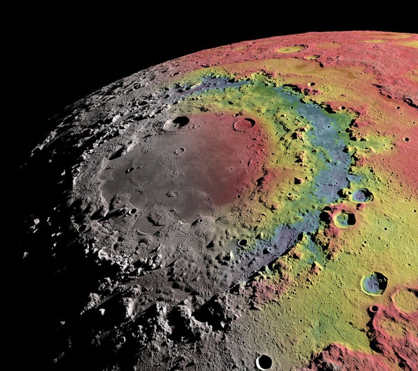 A false-color view of the moon's Orientale Basin.