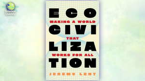 An illustration of a book cover with the words "Ecocivilization" against a faded yellow background