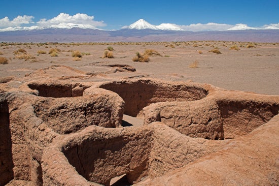 Ruins of the village Aldea de Tulor, Atacama desert, northern Chile, South America