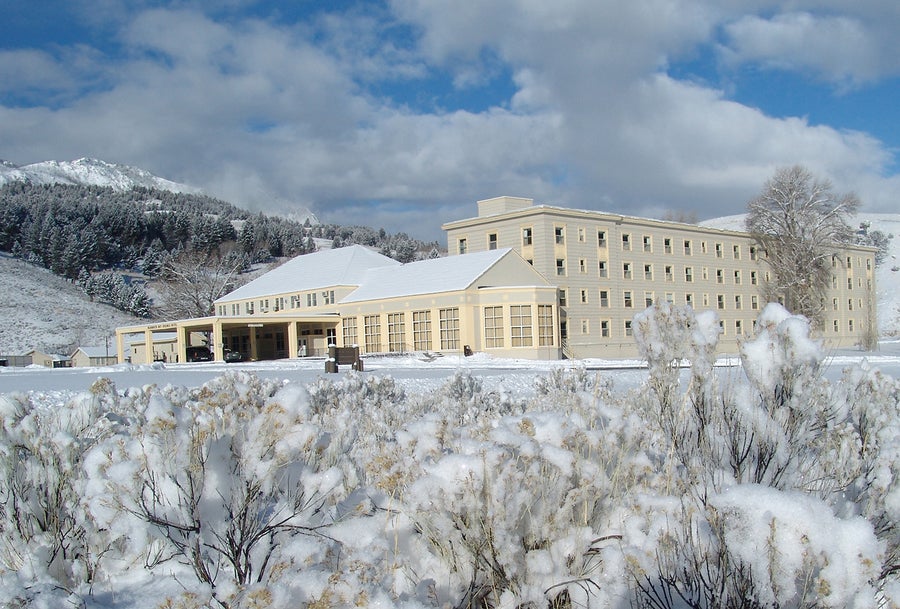 Mammoth Hot Springs Hotel in Yellowstone National Park in winter