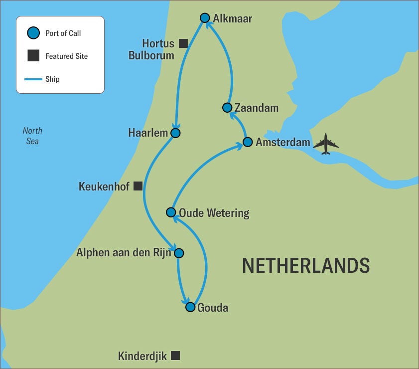 Map of river cruise to the Netherlands