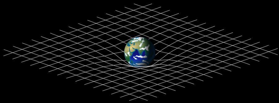 An illustration of earth with gravity bending around it.