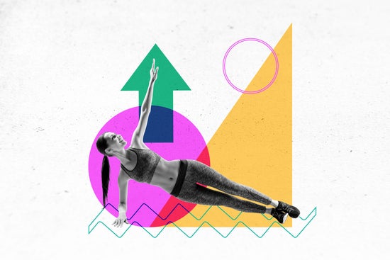Vertical collage with athlete in center