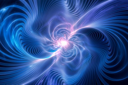 Blue glowing gravitational waves, computer generated