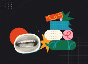 A mouth with speech bubbles illustration