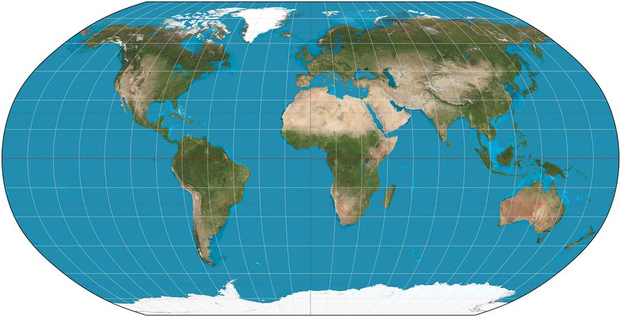 A world map that preserves the proportions of the continents