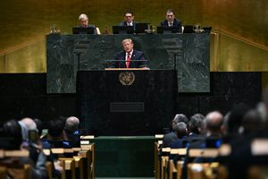 U.S. president Donald Trump speaks during the 81st United Nations General Assembly at the United Nations Headquarters in New York City on September 22, 2026.