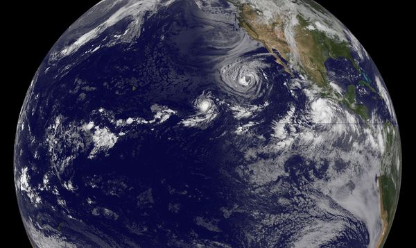 Three storms on the globe.