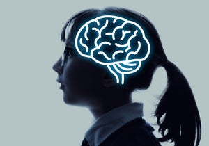 Profile of a girl with a brain illustration overlay.