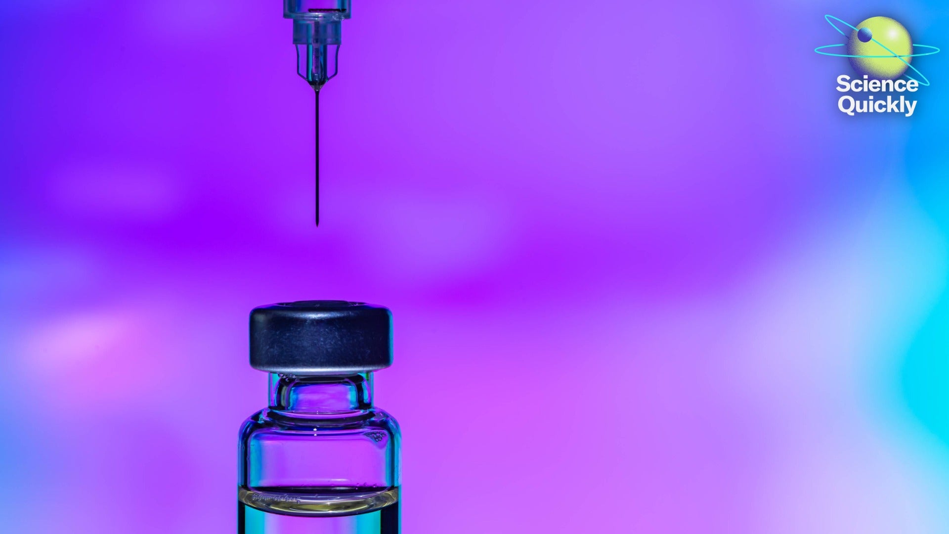 Illustration of a syringe needle above a vial of liquid