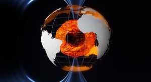 A diagram of Earth showing its solid inner core and its liquid outer core, which generates its magnetic field