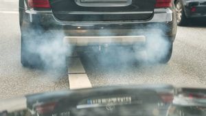 Exhaust fumes from behind a car.