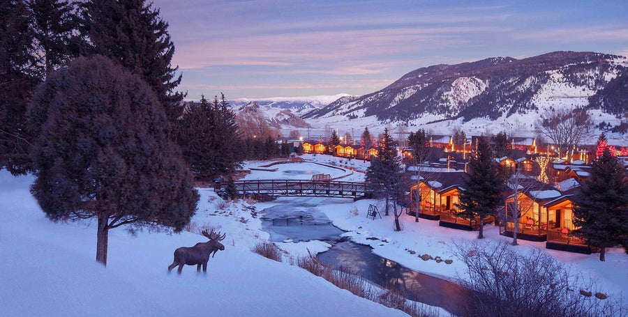 Rustic Inn Creekside Resort and Spa in the evening in winter