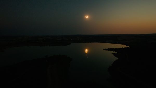 An image of the total solar eclipse over Spain, shot by drone.