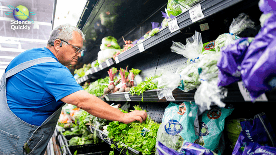 An image of a man shopping for cilantro at the grocery store.