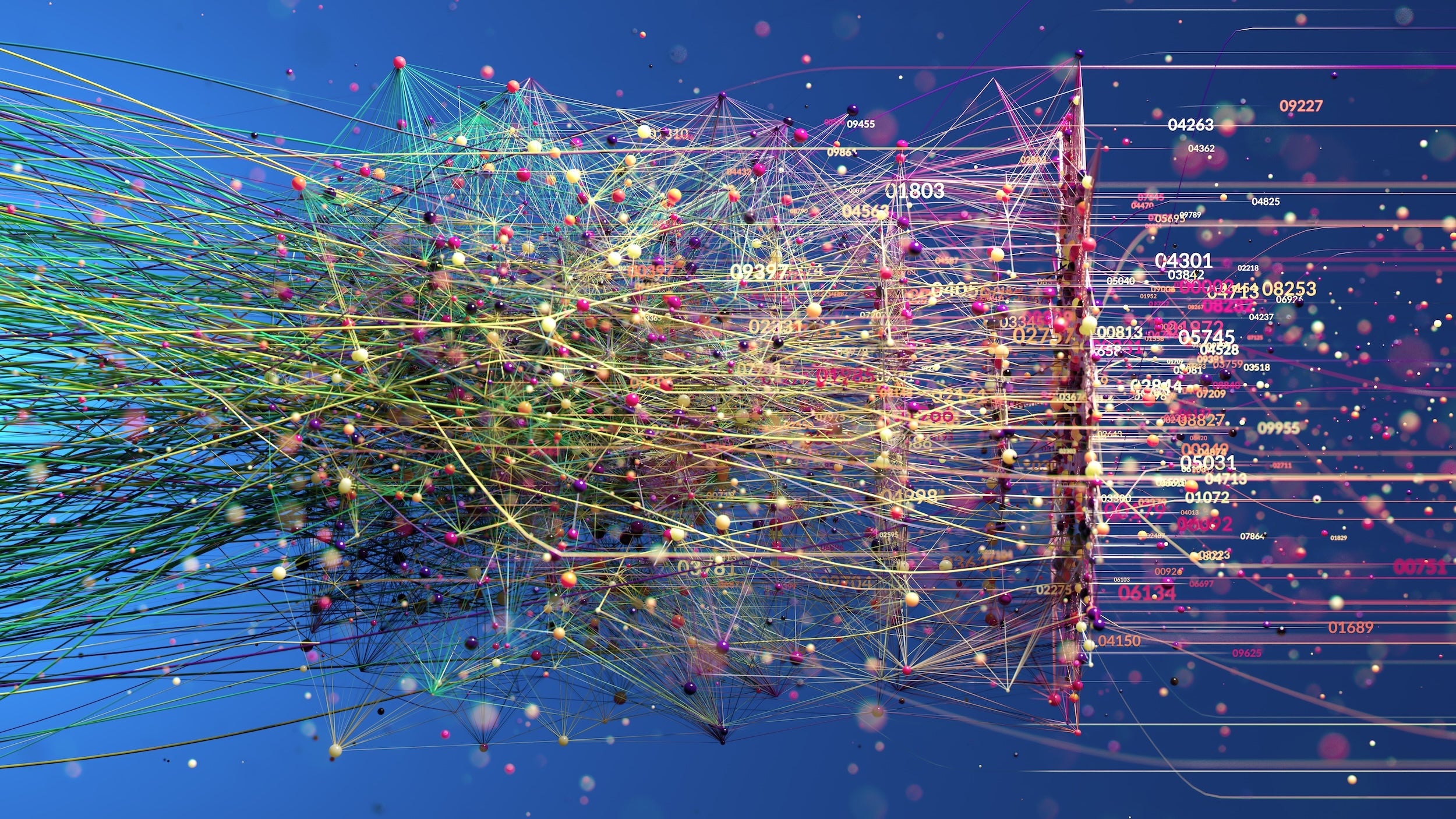 Abstract Digital Data Network Visualization With Neural Connections, Nodes and Flowing Light Streams