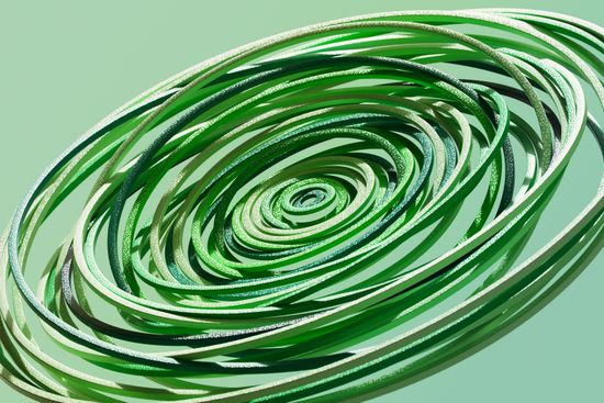 A series of green overlapping elliptical rings