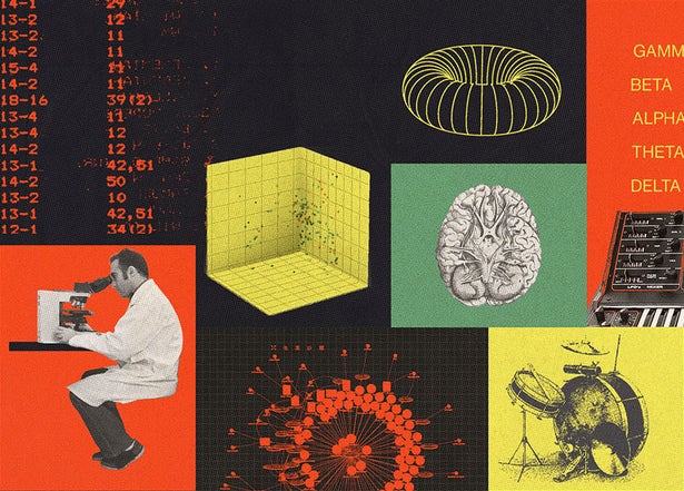 Collage style illustration by Max-o-matic showing different areas of science.