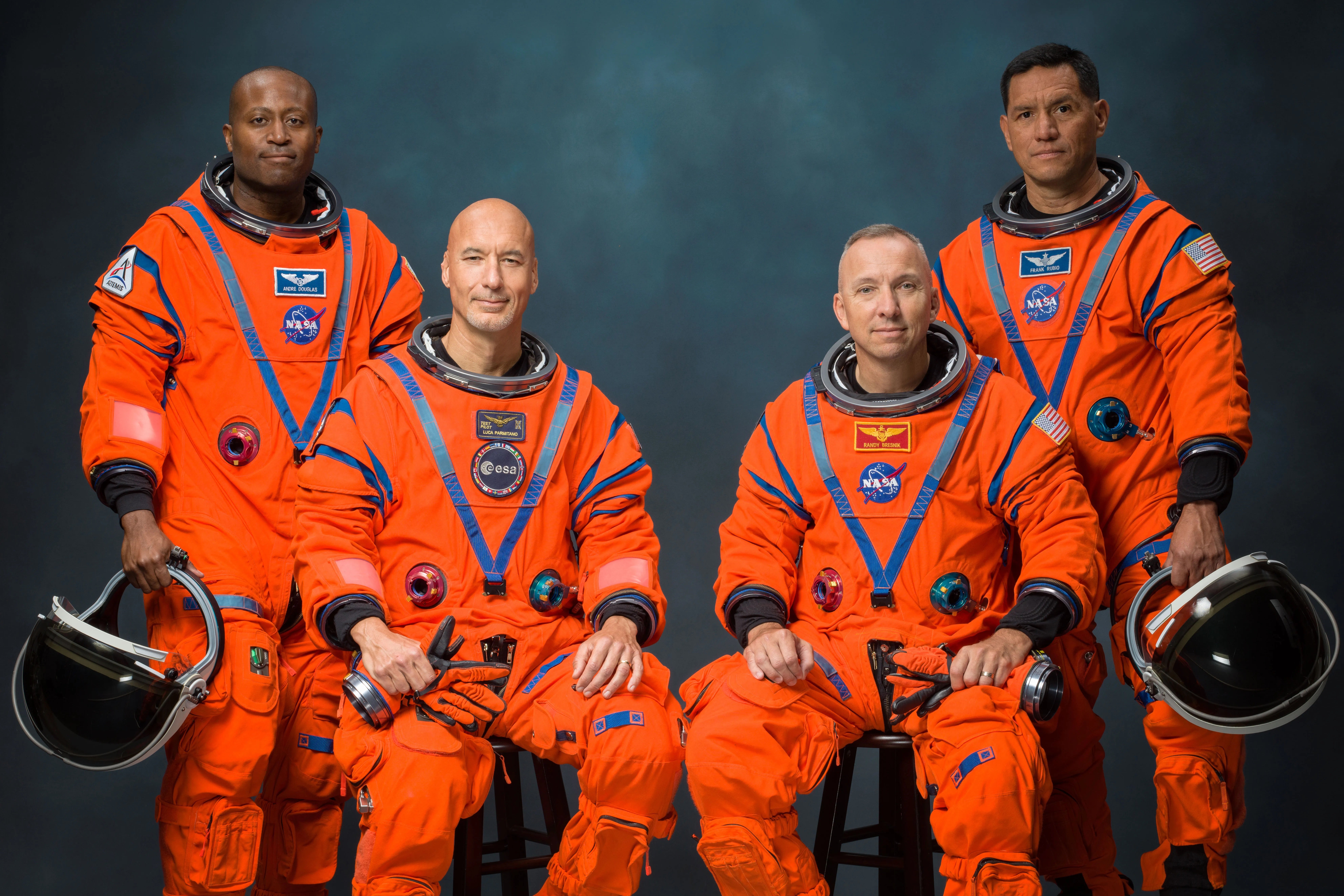 From left to right Artemis III astronauts Andre Douglas, Luca Parmitano, Randy Bresnik and Frank Rubio