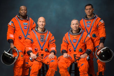 From left to right Artemis III astronauts Andre Douglas, Luca Parmitano, Randy Bresnik and Frank Rubio