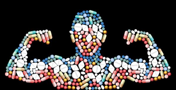 illustration of a human figure made out of pills