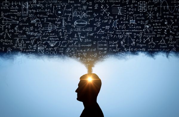 A silhouetted head with a smoky cloud of math equations coming out.