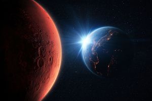 Artist's rendering of Mars and Earth