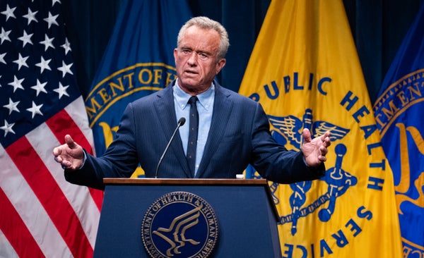 RFK, Jr., at a podium