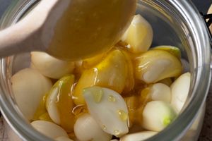 Honey and garlic in a jar.