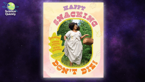 An illustration of a book cover with a women holding a basket in a garden.