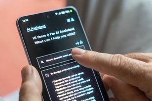 A person uses an AI chatbot to ask about dealing with stress and anxiety.