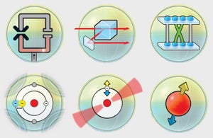 Six spheres are shown, each holding a different qubit icon.