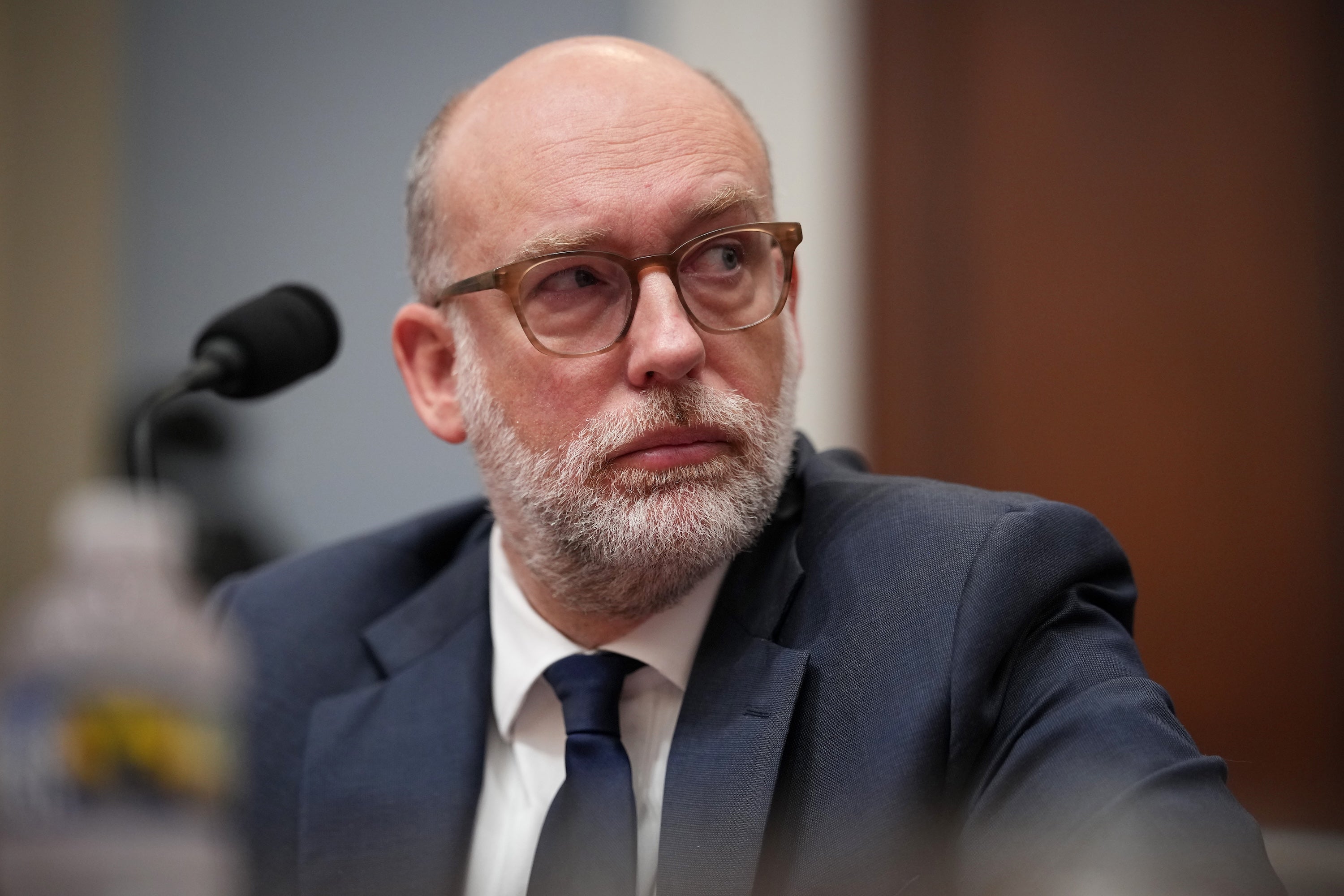Close-up of Russell Vought testifying before the House Budget Committee on April 15, 2026.