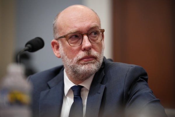 Close-up of Russell Vought testifying before the House Budget Committee on April 15, 2026.