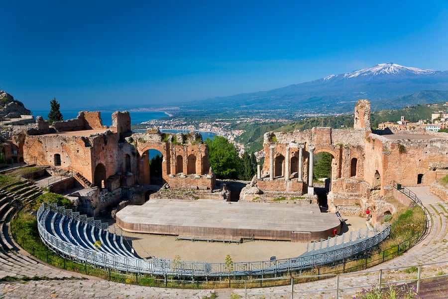 The Greek Theater with Mount Etna in the background in Sicily, Italy