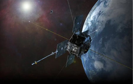 Spacecraft above Earth.