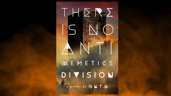 A monolith rises out of the fog on the cover of There Is No Antimemetics Division by qntm