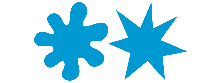 Curvy blob and spiky star illustrate “bouba” and “kiki” shapes.
