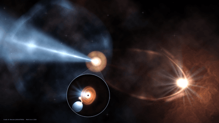 An artist's rendering of the microblazar system.