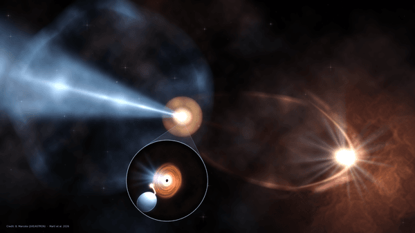 An artist's rendering of the microblazar system.