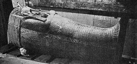 Historical photo of King Tut's coffin.
