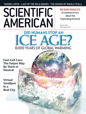 Earth melts into a block of ice in Scientific American Magazine Vol 292 Issue 3.
