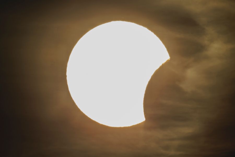 The partial solar eclipse is pictured on August 12, 2026 in Berlin, Germany.