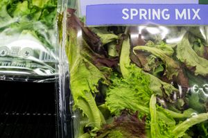 Spinach is displayed for sale on shelves at a Target store on July 23, 2026, in Austin, Tex.