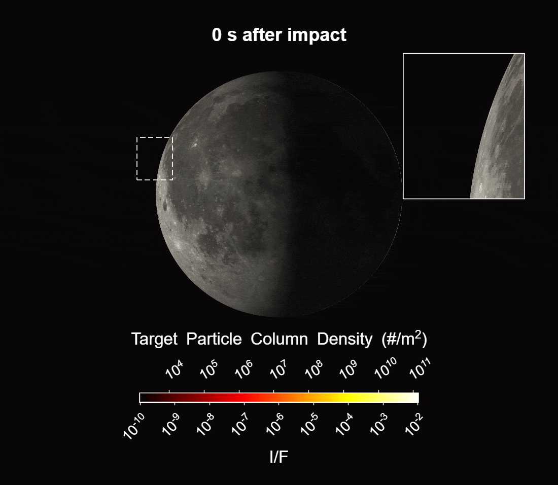 A simulation of a rocket impacting the surface of the moon.