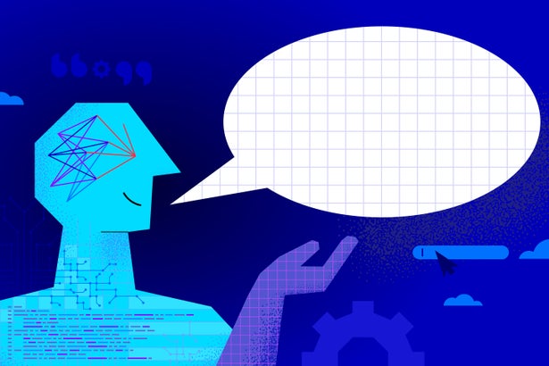 Illustration of a chatbot with speech bubble