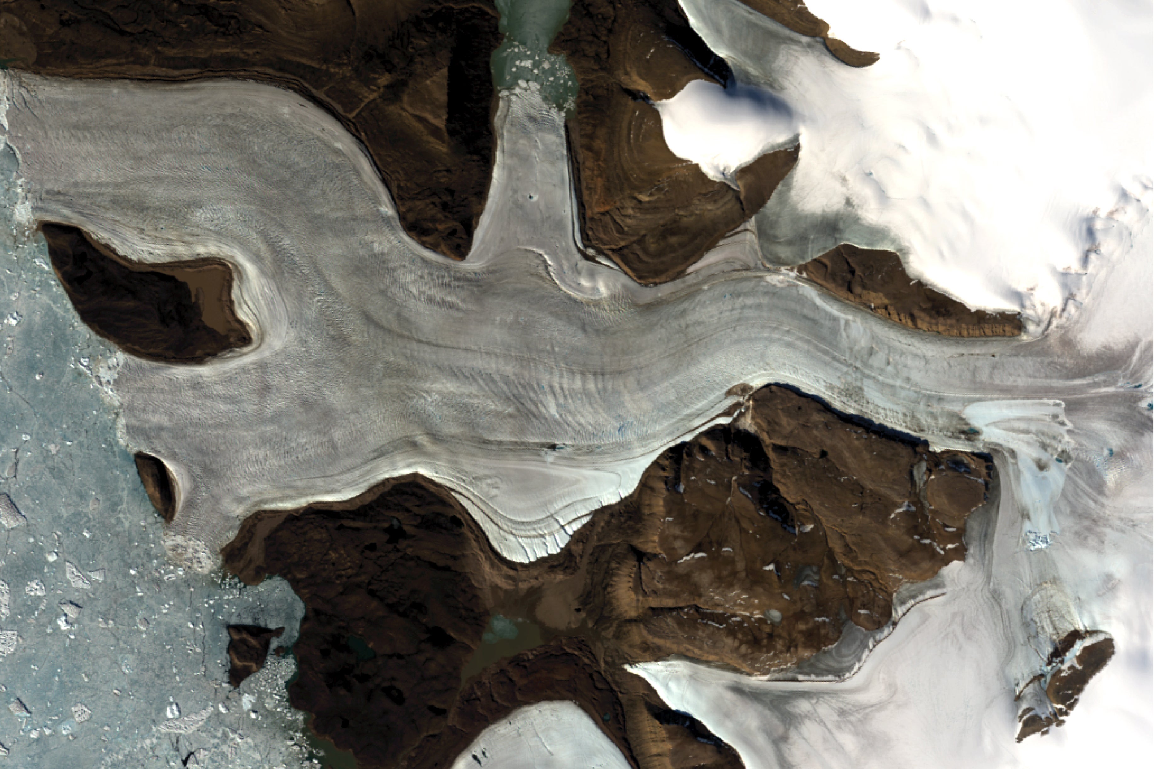 Satellite image showing the Harder Glacier and the subglacial flood outburst site