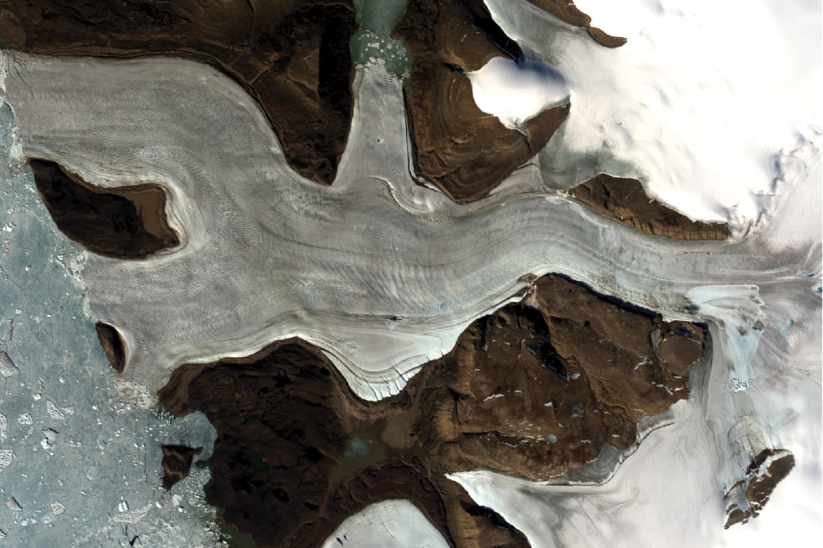 Satellite image showing the Harder Glacier and the subglacial flood outburst site