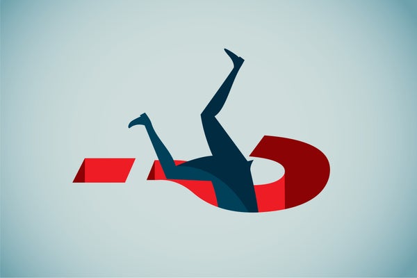 Illustration of a person falling into a question mark